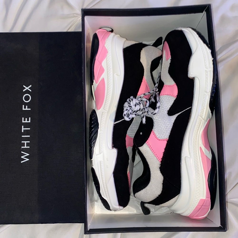 White Fox Pink System Shock Sneakers